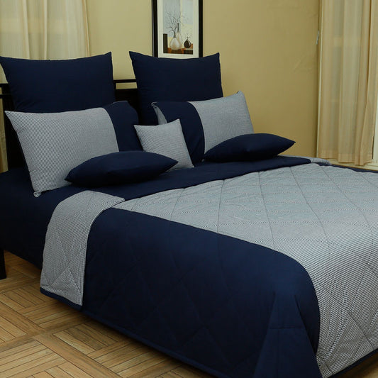 Pincheck Navy Bedspread ( Quilted) with Pillow Cover